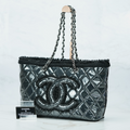 Last Sale CHANEL Funny Tweed Chain shoulder Tote Bag A47155 Plastics wool Black