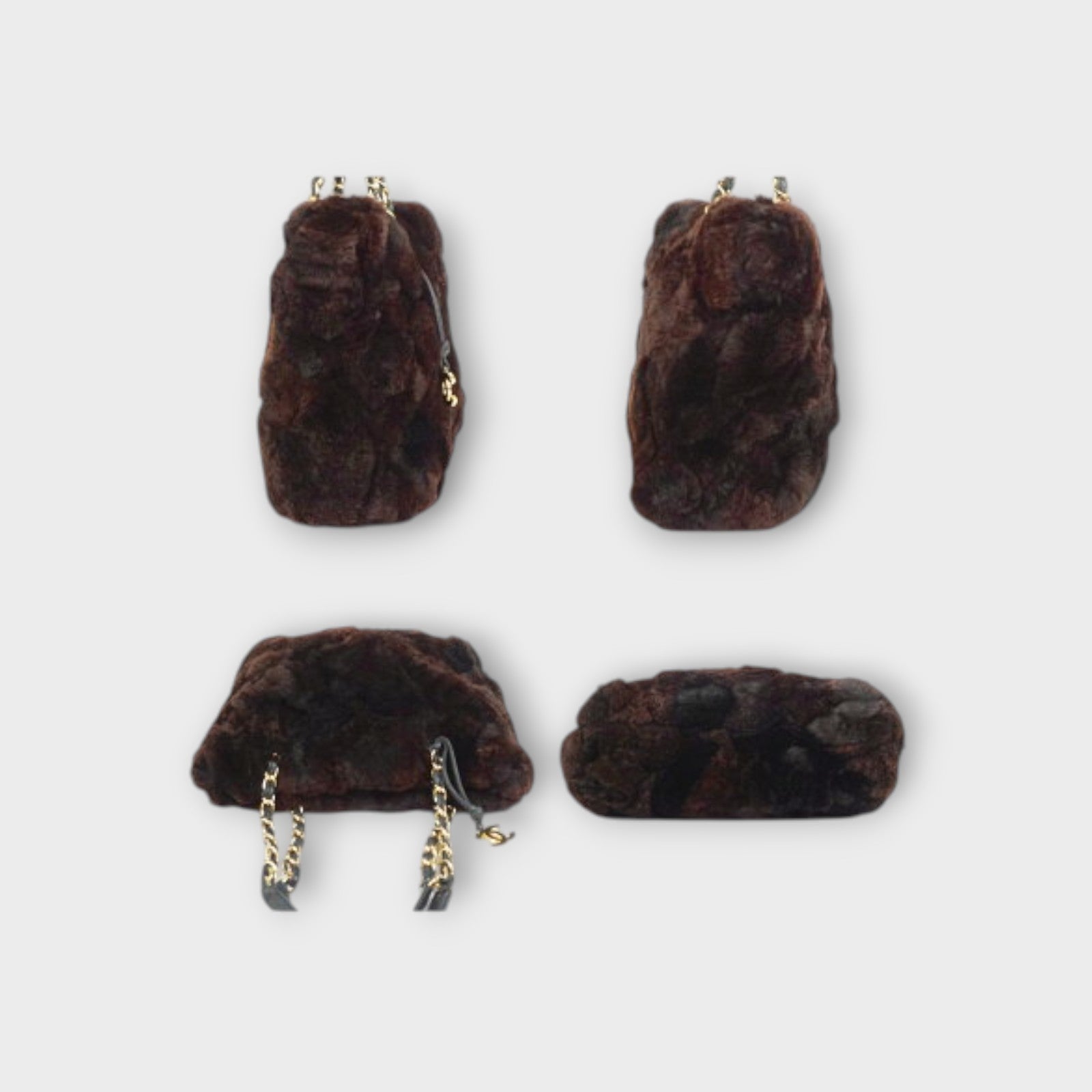 CHANEL Lapin Fur Shoulder Bag Rabbit Chain Bag Brown