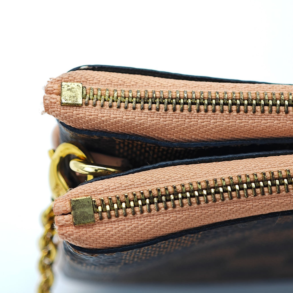 LOUIS VUITTON Damier Double Zip Pochette N60254 Damier Canvas