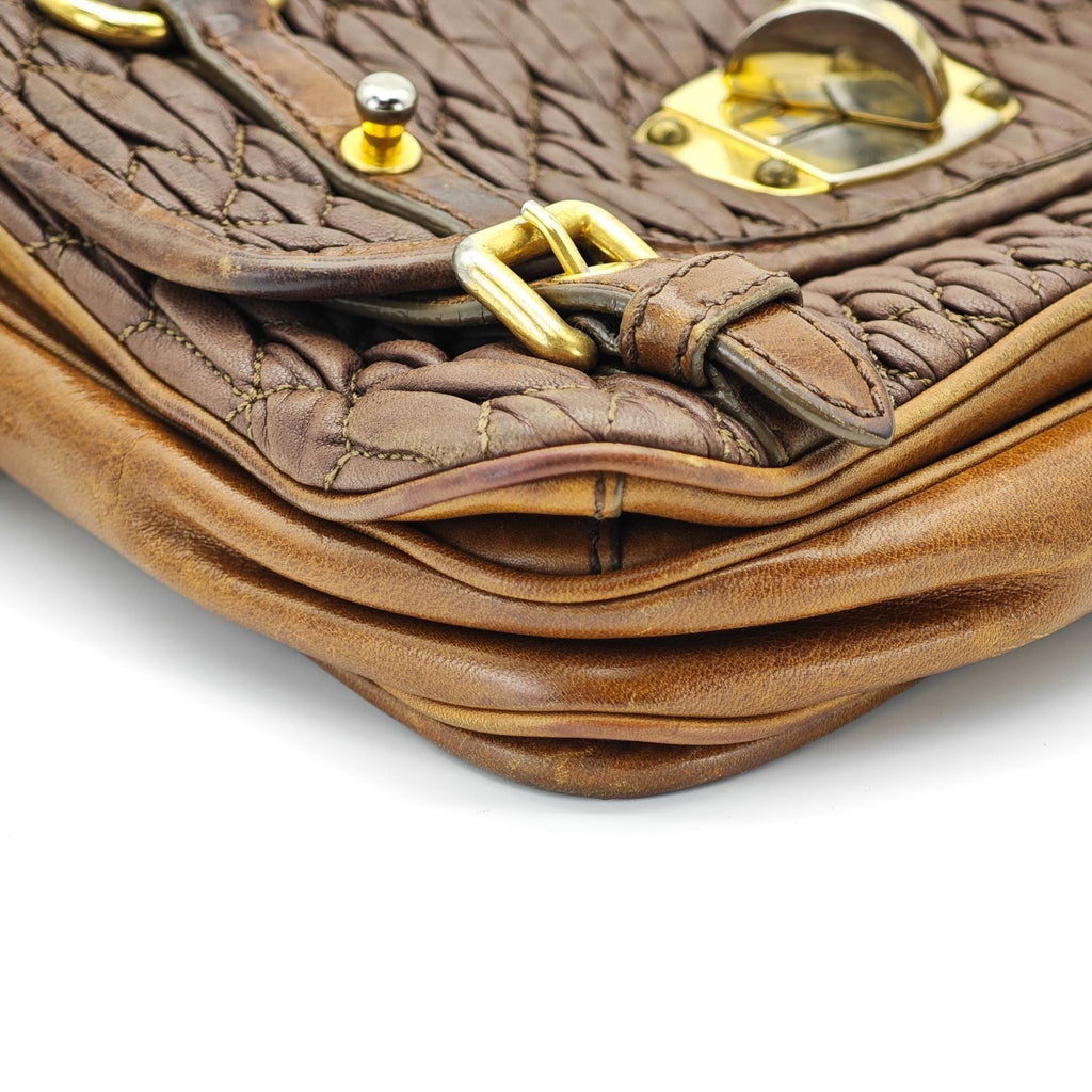 MIU MIU Nappa Croquet Matelassé Shoulder Bag Brown Unisex