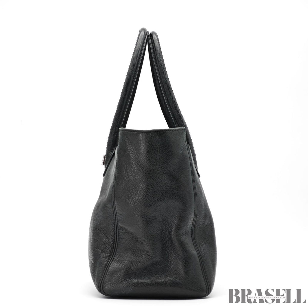 CHANEL Turnlock Caviar Skin Tote Bag Black Large CC Shoulder Bag Women's