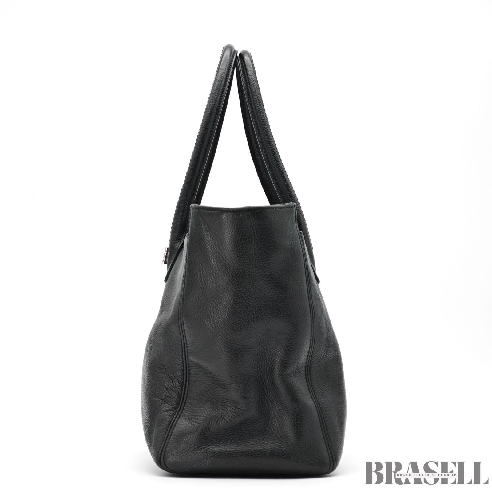 CHANEL Turnlock Caviar Skin Tote Bag Black Large CC Shoulder Bag Women's
