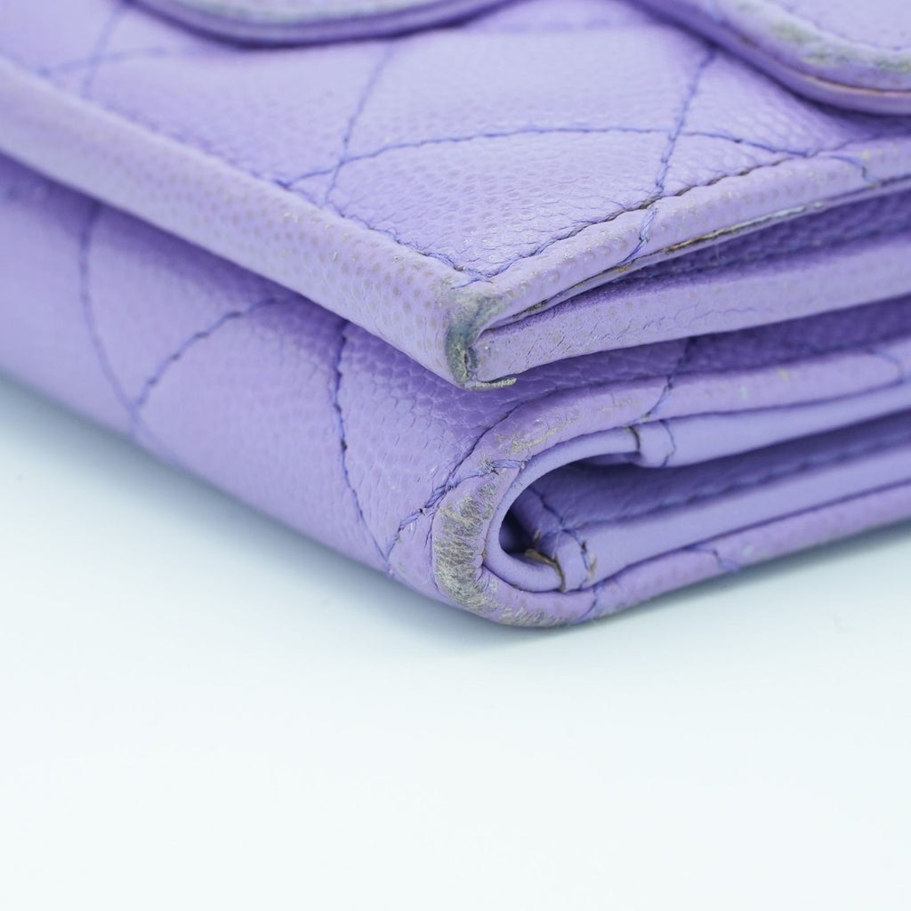 CHANEL Matelassé Bifold Wallet Compact Purple Women's