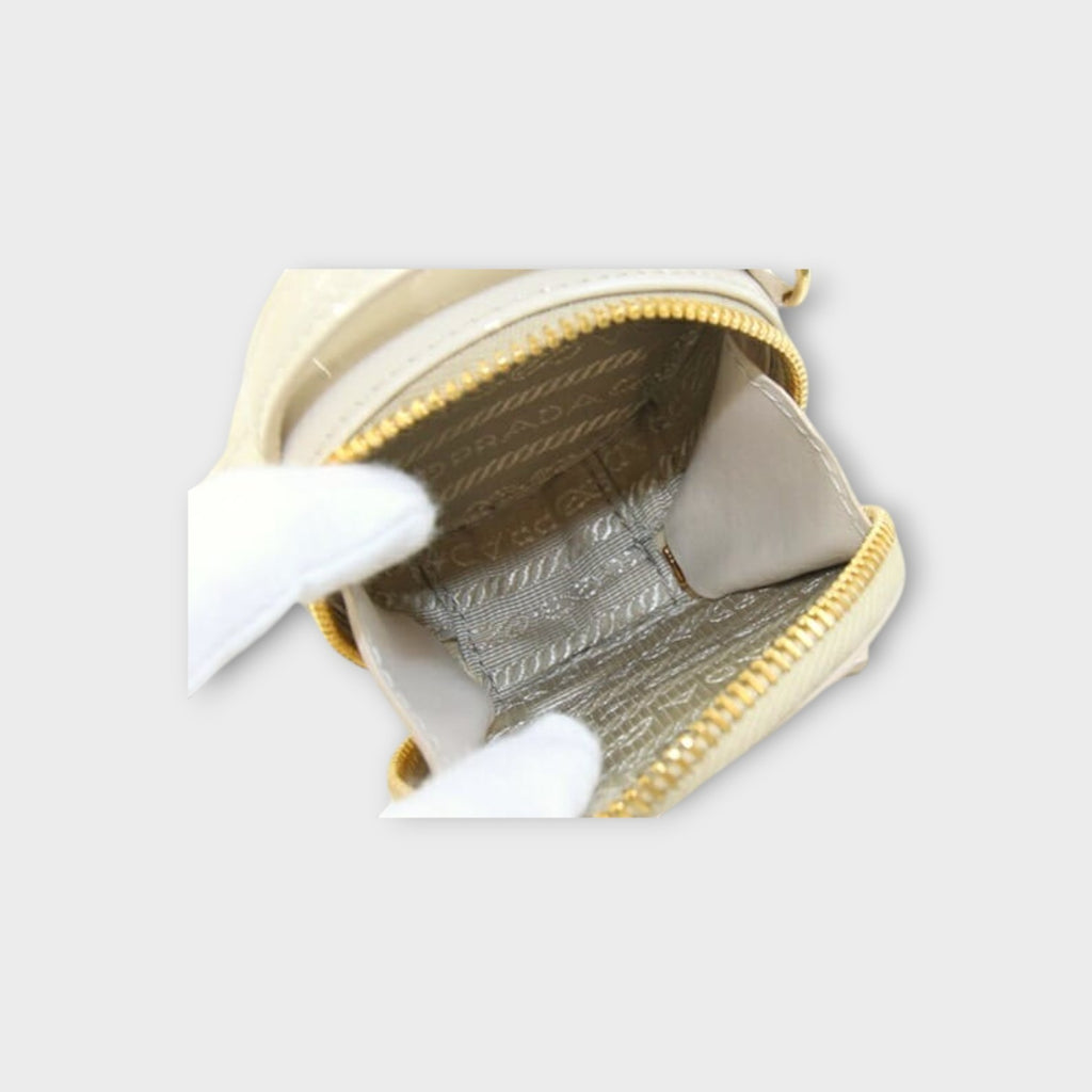 Prada 2WAY Chain Shoulder Bag 1NR023 Ivory Patent Leather Mini Pouch 【A】