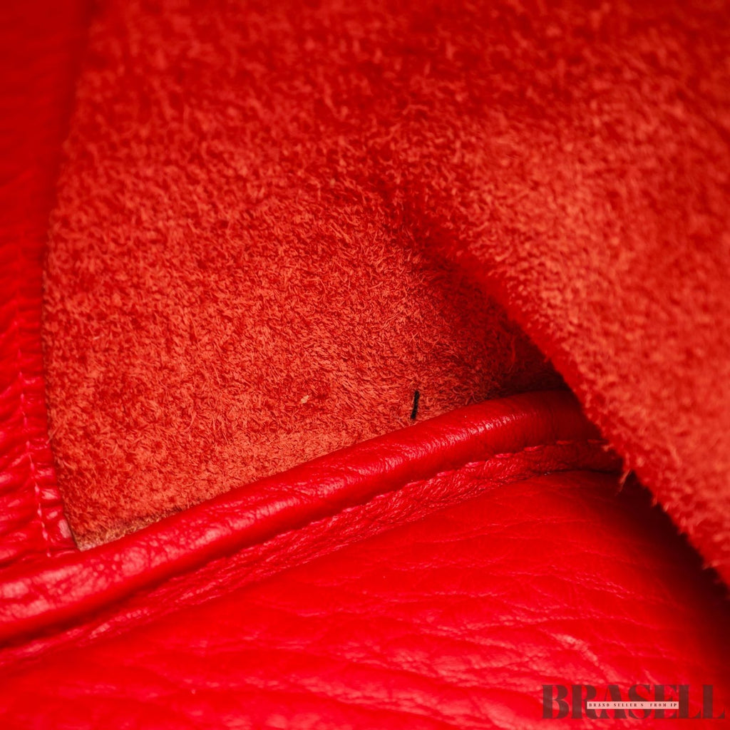 HERMES Picotin Lock MM Tote Bucket Handbag Leather Red w/ Dust Bag