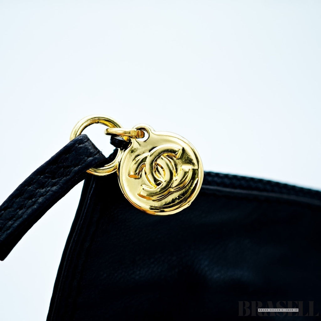 Chanel Drawstring Lambskin Coco Mark Chain Shoulder Bag Black Women w/Dust Bag