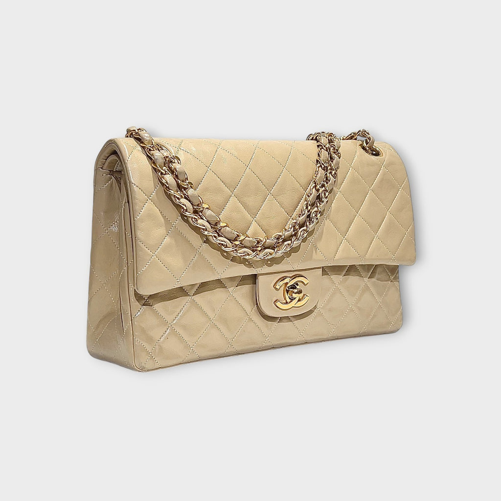 Chanel Classic Double Flap Bag 25 Beige Lambskin with Chain Strap and CC Logo【B】
