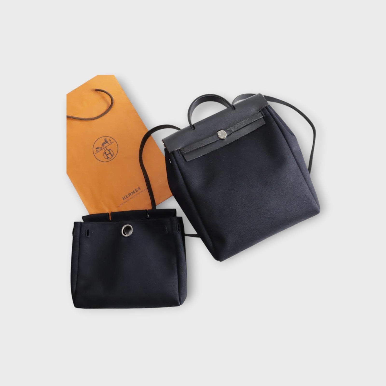 HERMES Air Bag Ad PM 2Way Backpack Handbag Black Toile Officier Stamped G
