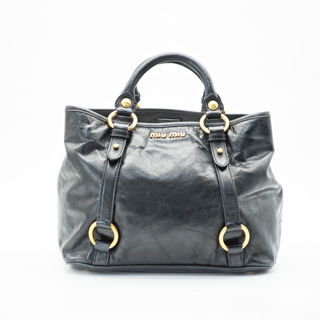 MIU MIU Vitello Lux Leather Handbag/Tote Bag Black for Men and Women