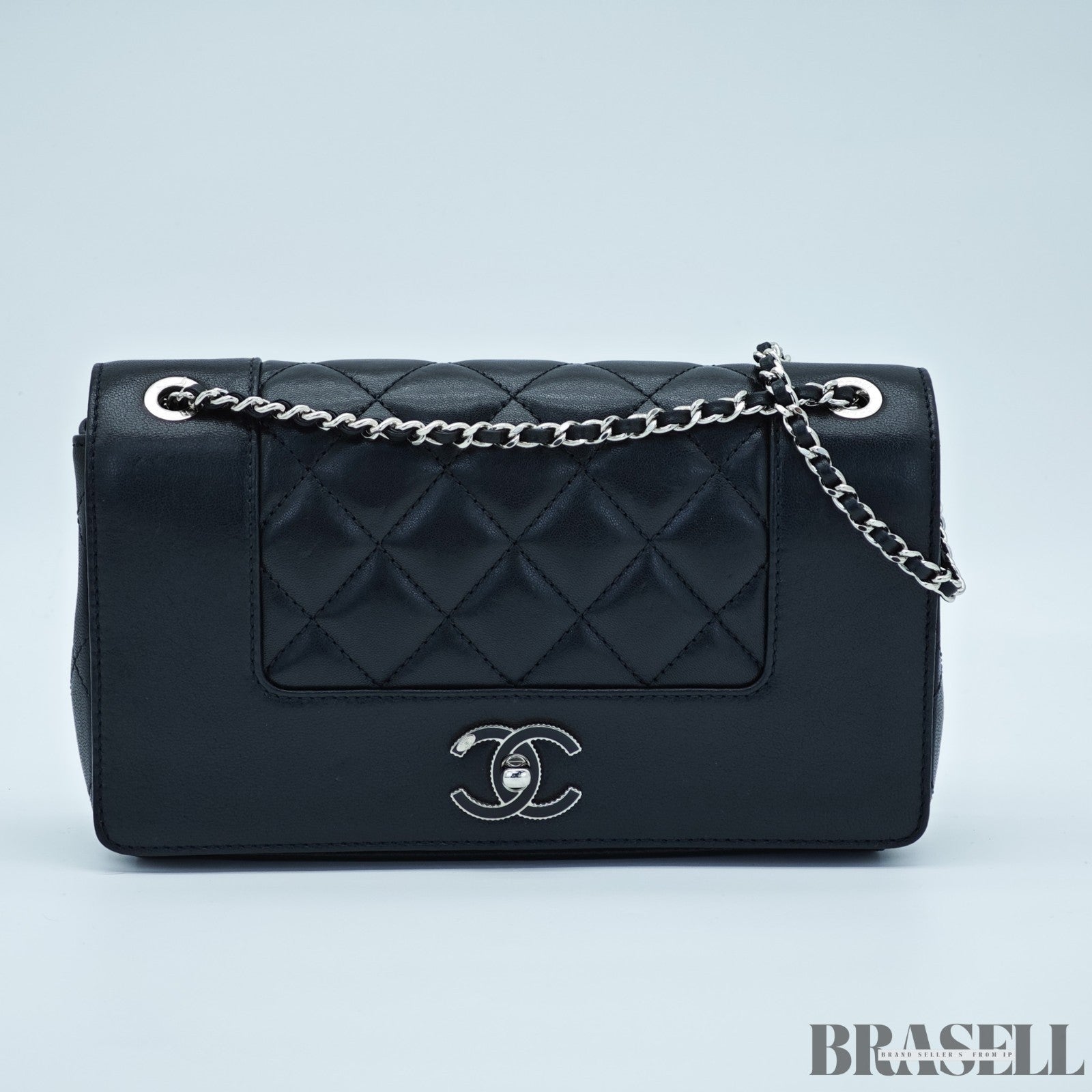 CHANEL Mademoiselle Vintage Double Flap W A93083 Chain Shoulder Bag Black