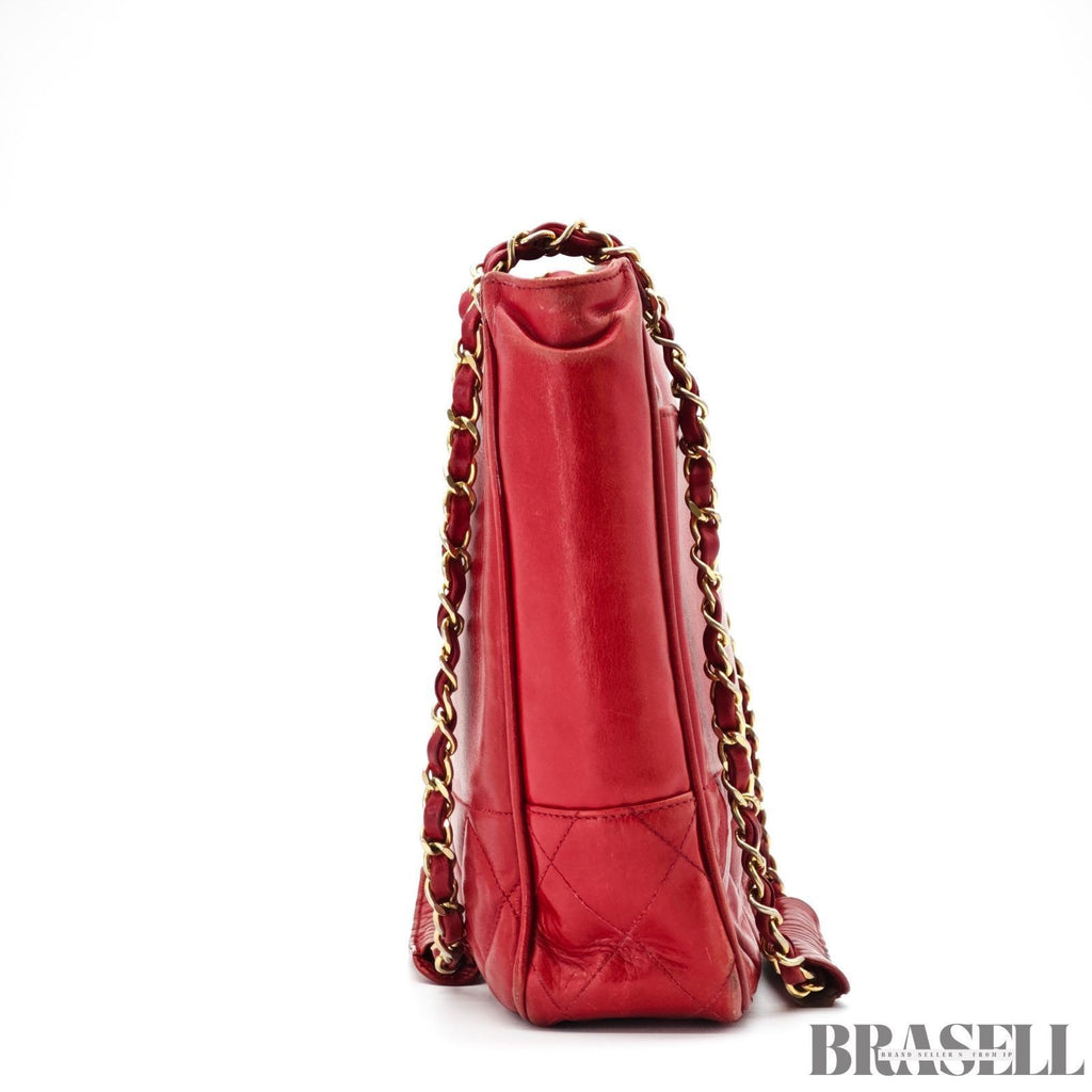 CHANEL Matelasse Lambskin Tote Bag Red Quilted Shoulder Bag Women's Guarantee