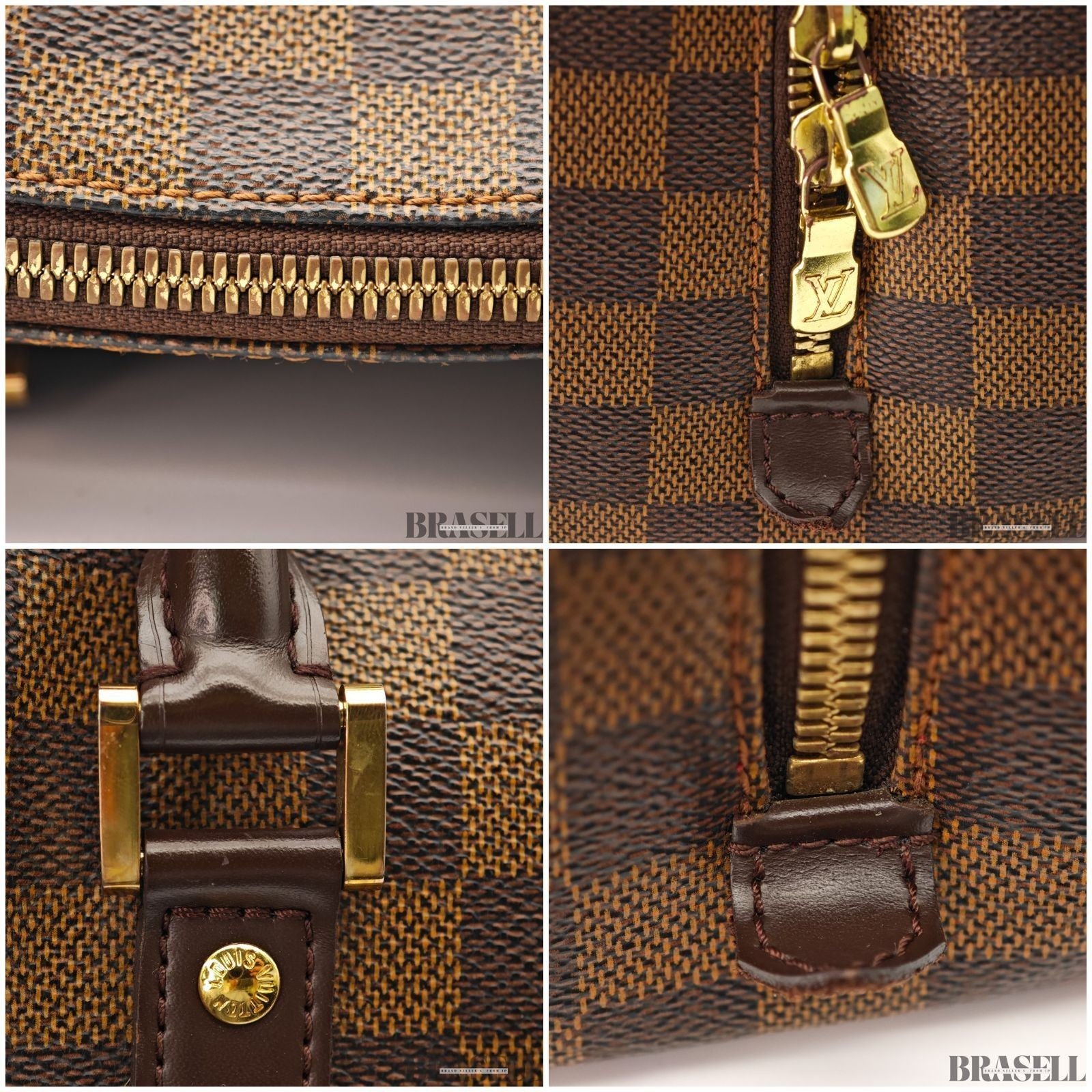 LOUIS VUITTON Logo Ribera MM Hand Bag Damier Ebene Leather Brown N41434 Spain