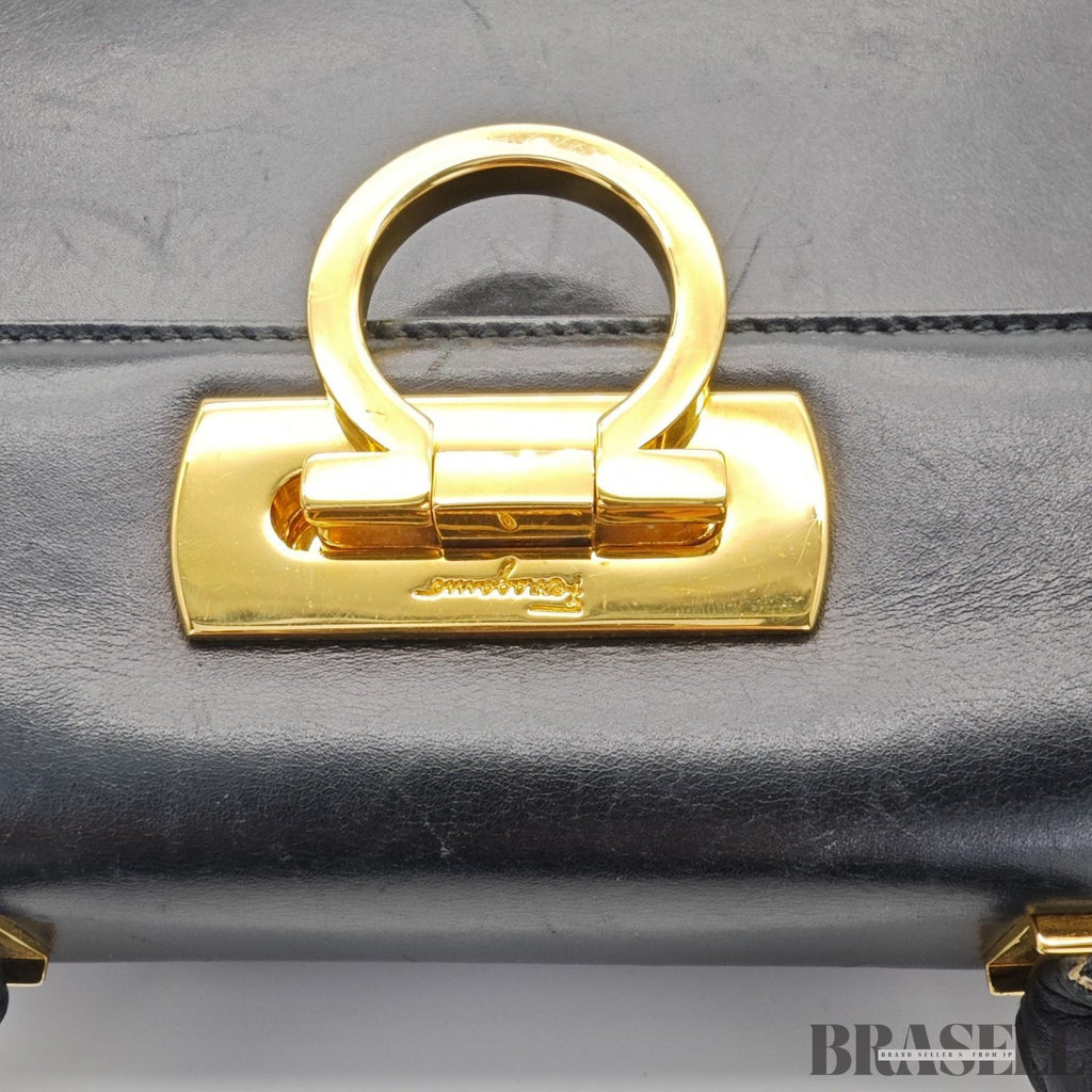 Ferragamo Gancini Shoulder Bag Tote Bag Black Women's Classical