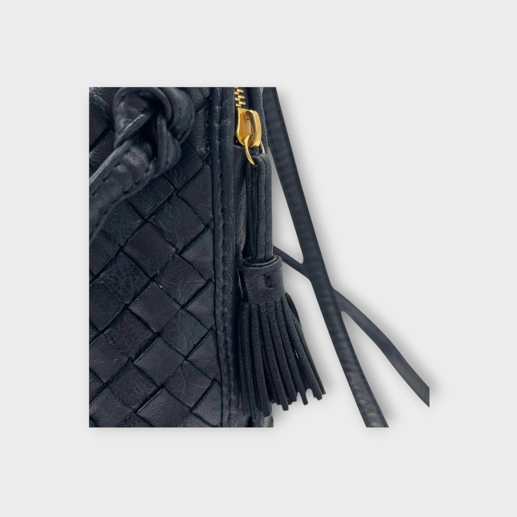 Bottega Veneta Intrecciato Shoulder Bag Fringe Tassel Leather Navy【A】