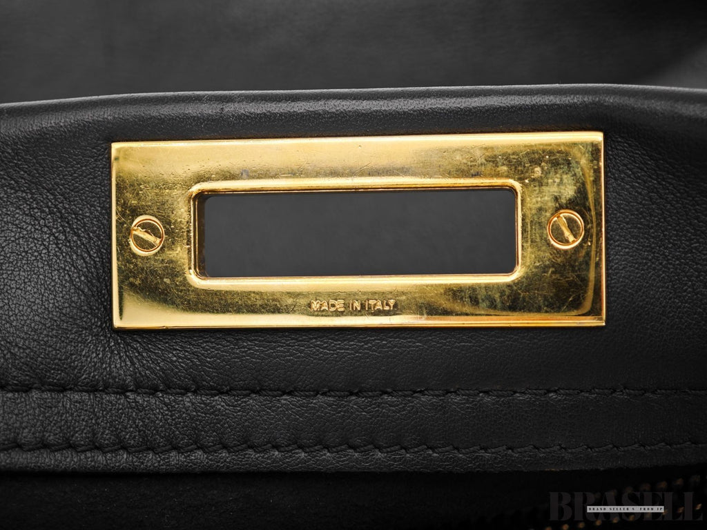 FENDI Peekaboo 8BN290 Large Black Leather Handbag Shoulder Bag Women’s
