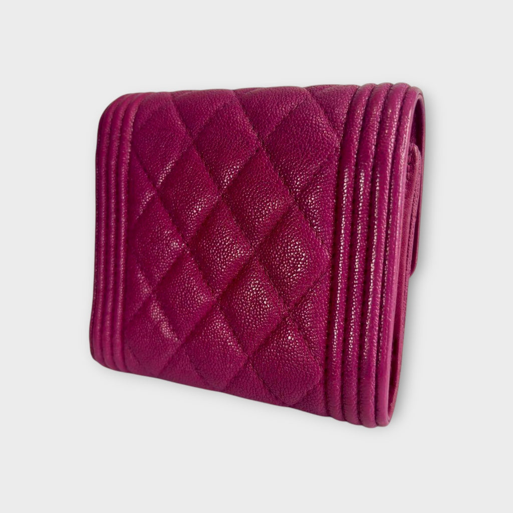 Chanel Boy Trifold Wallet in Pink Matelassé Caviar Skin