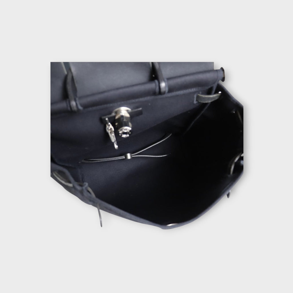 HERMES Air Bag Ad PM 2Way Backpack Handbag Black Toile Officier Stamped G