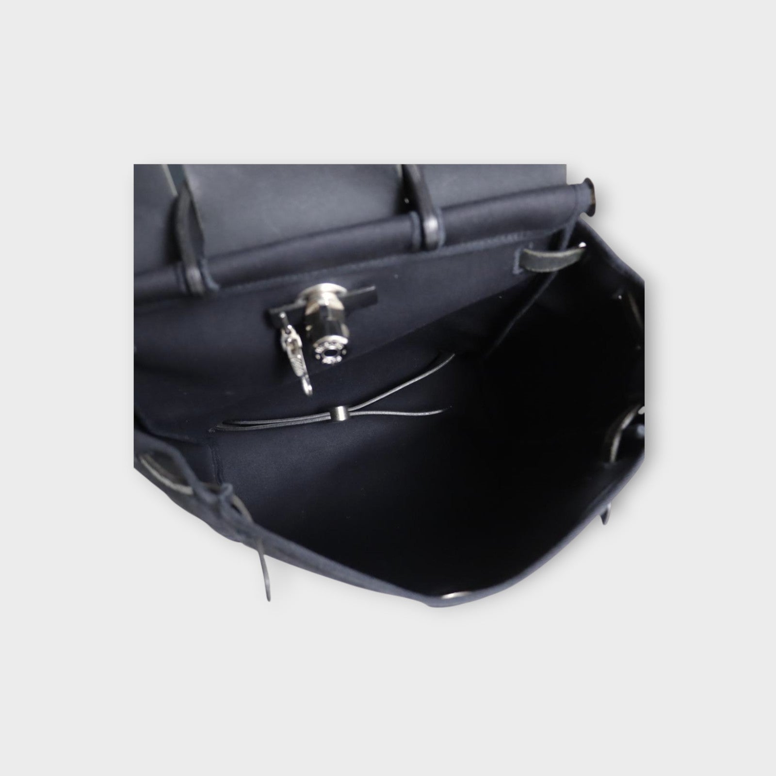 HERMES Air Bag Ad PM 2Way Backpack Handbag Black Toile Officier Stamped G