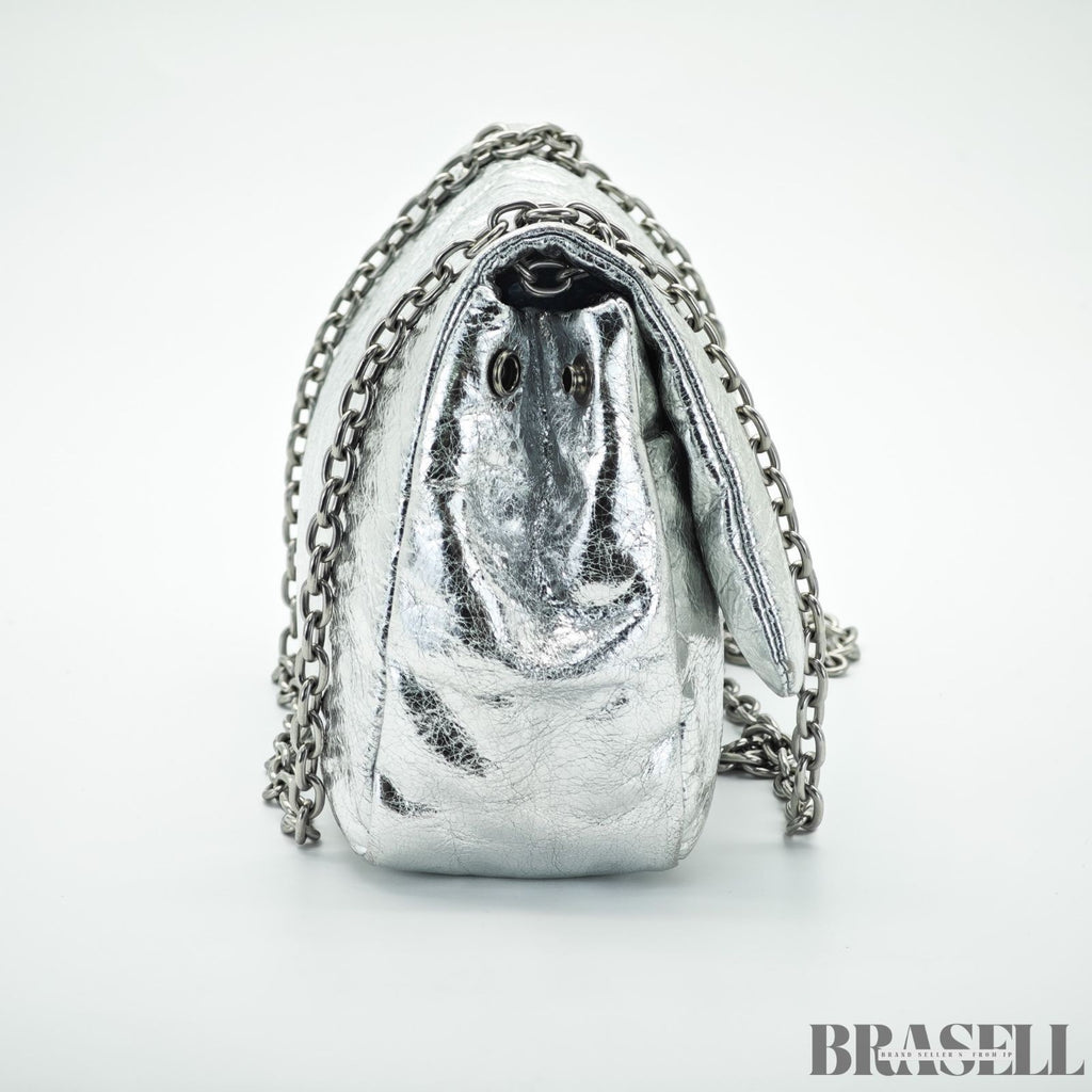 BALENCIAGA MONACO Nano Bag Metallized Compact Shoulder Bag in Silver