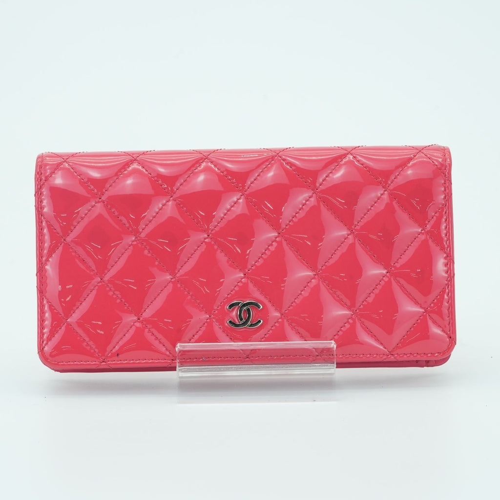 CHANEL Matelasse Long Wallet Enamel Pink Women's