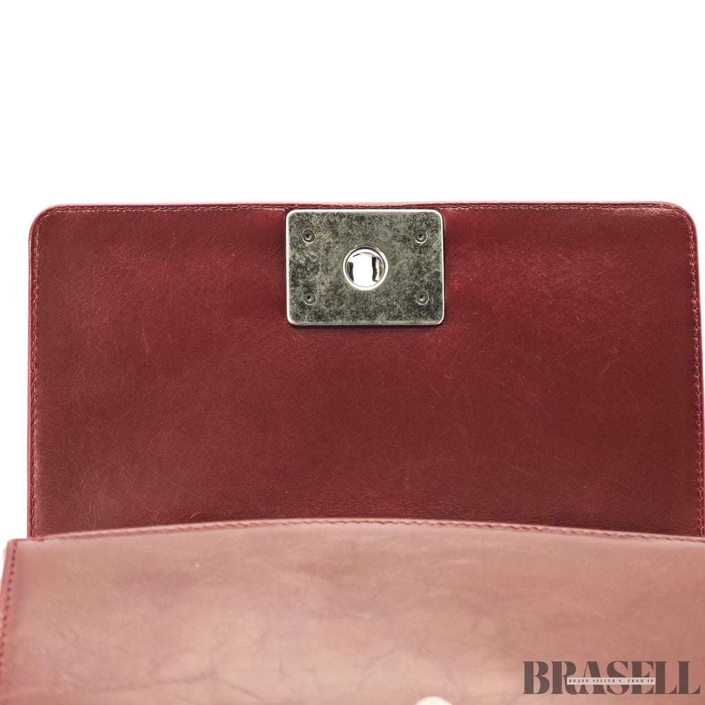 CHANEL Boy Chanel A67086 Flap Shoulder Bag Small Bordeaux Leather Women's