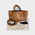 Prada Glacé Calf B2625M Brown Leather 2Way Handbag Silver Hardware 【B】