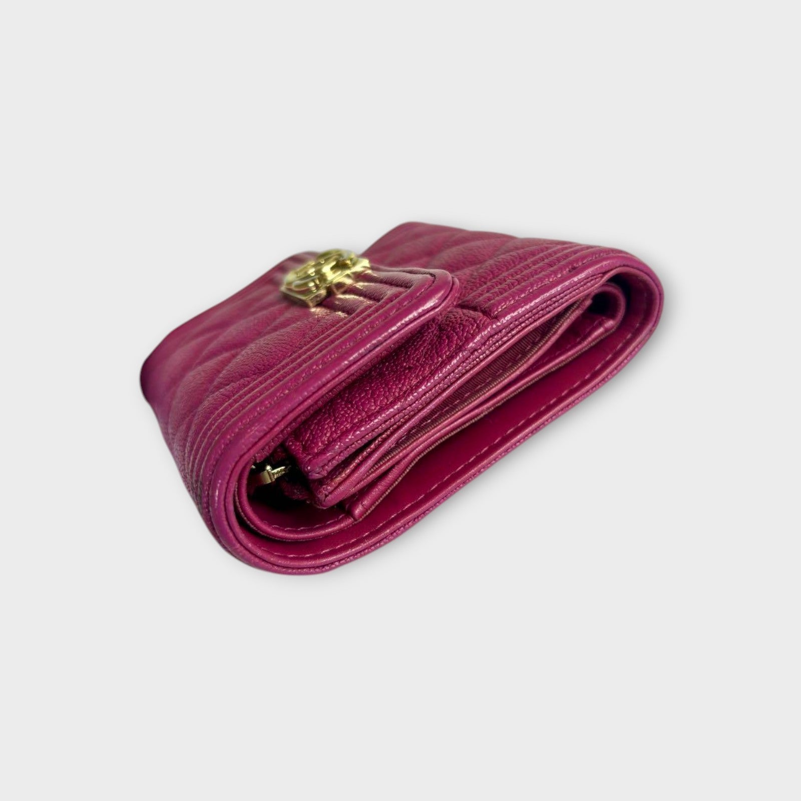 Chanel Boy Trifold Wallet in Pink Matelassé Caviar Skin