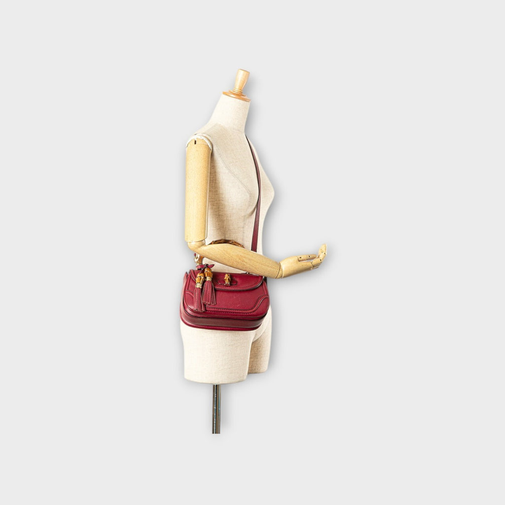 GUCCI New Bamboo Handbag Shoulder Bag 2WAY 256805 Bordeaux Leather【B】