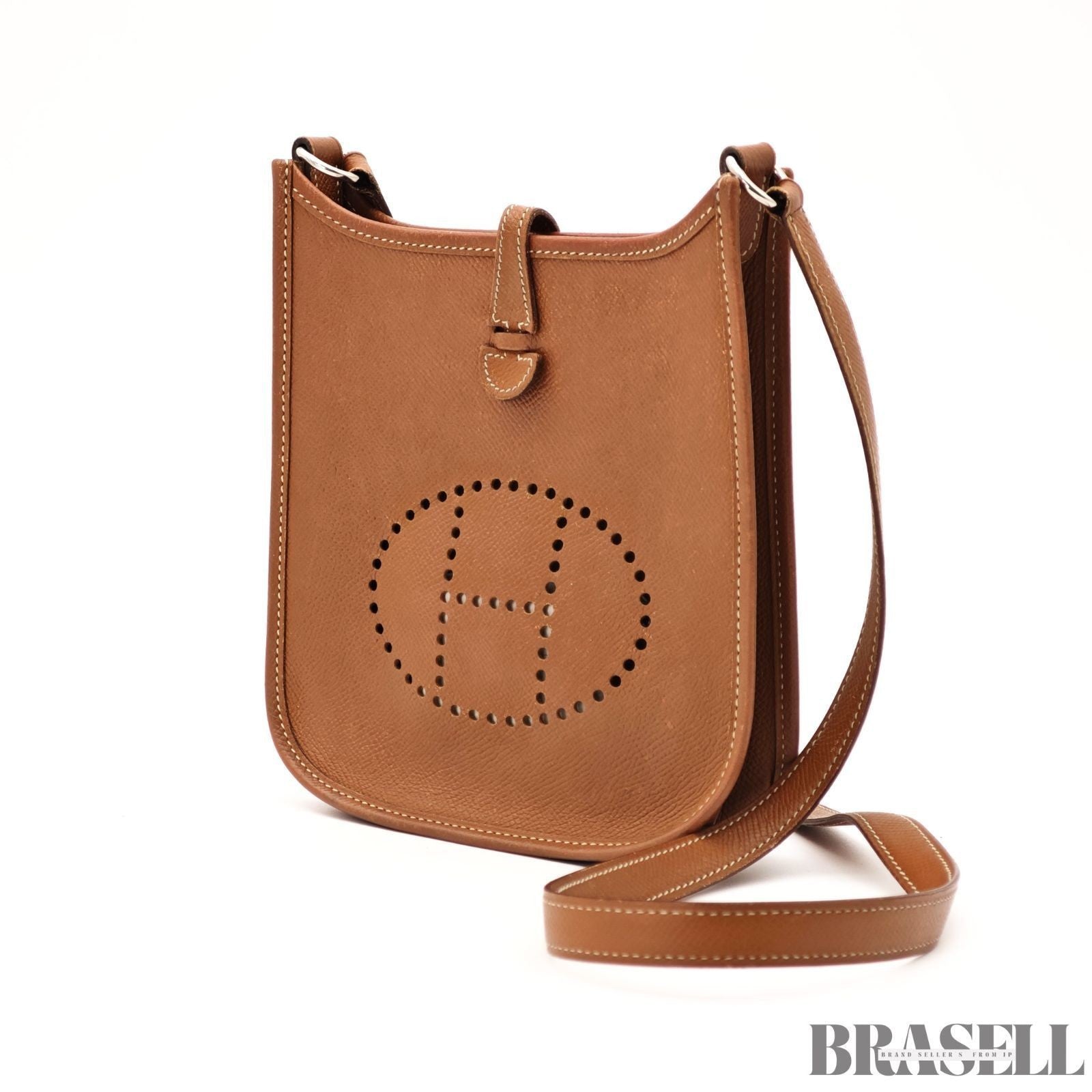 HERMES Mini Evelyne Shoulder Bag Crossbody Gold Brown Taurillon Clemence Leather