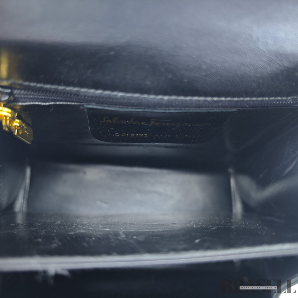 Salvatore Ferragamo Gancini Handbag with Flap Black color