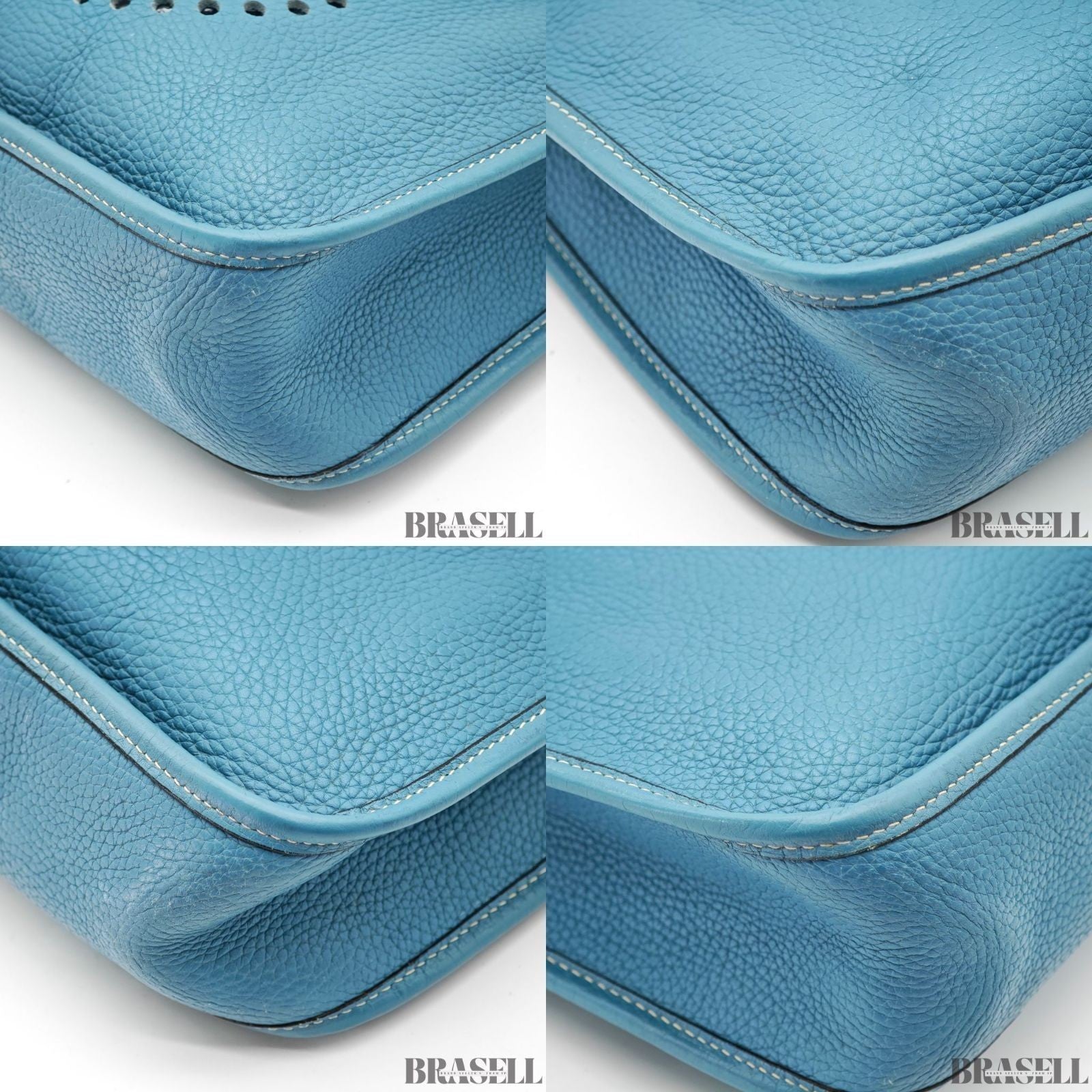 HERMES Evelyn GM 1 Punching H Logo Shoulder Bag Taurillon Clemence Blue Jean