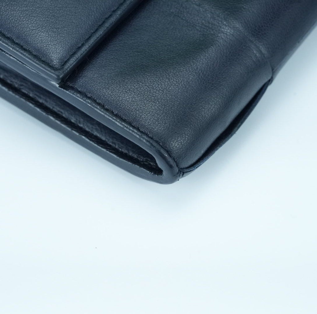 BOTTEGA VENETA Cassette Intrecciato Navy Long Wallet with Built-in IC Chip