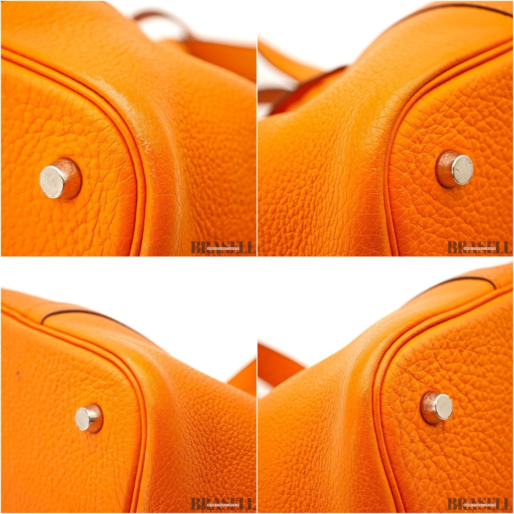 HERMES Picotin Lock MM Tote Bucket Bag Handbag Leather Orange Taurillon Clemence