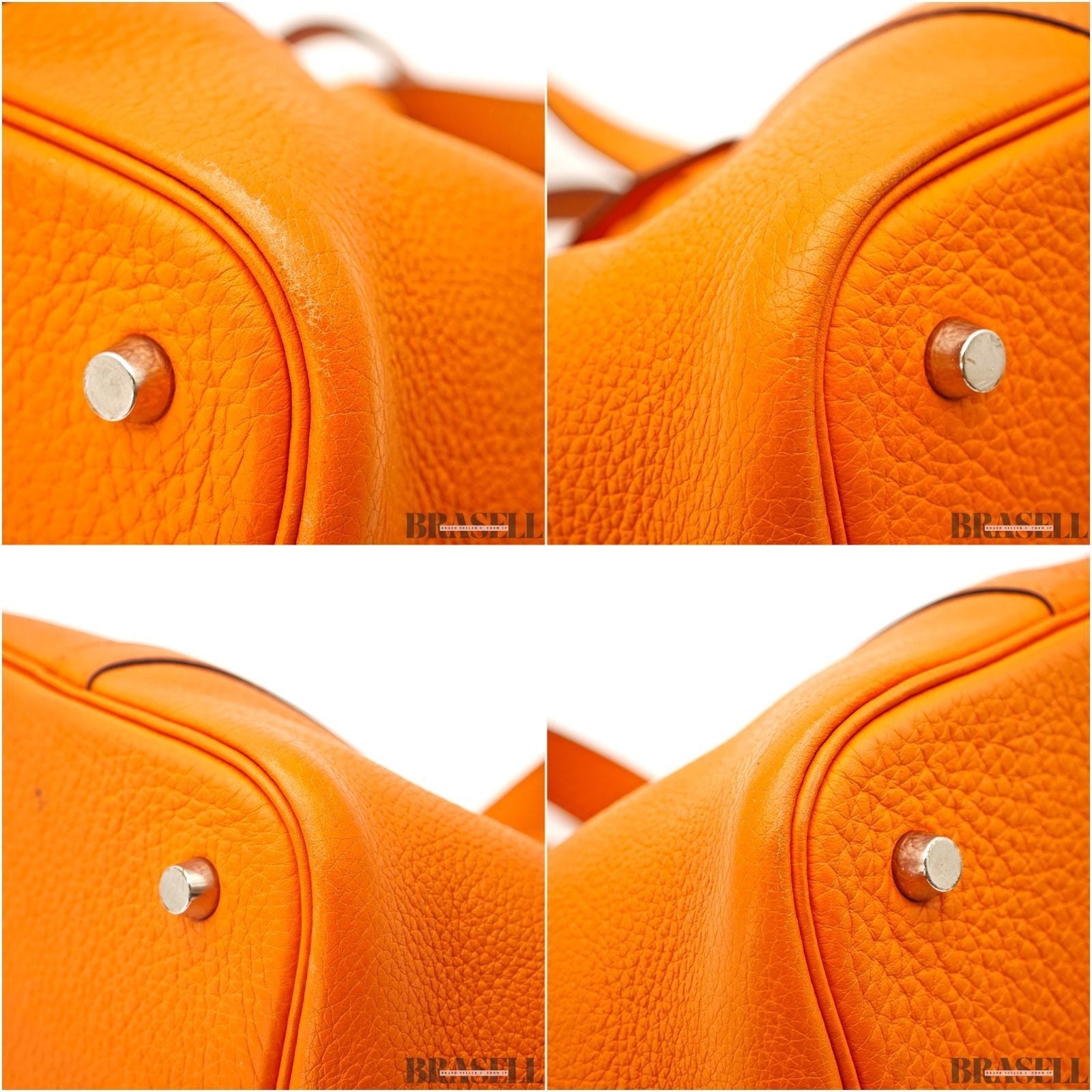 HERMES Picotin Lock MM Tote Bucket Bag Handbag Leather Orange Taurillon Clemence