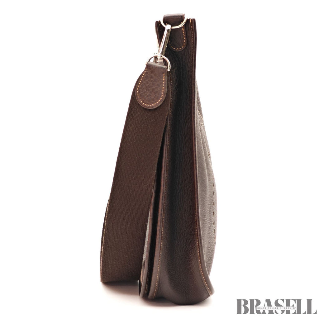 HERMES Evelyn 2 GM Punching H logo Shoulder Bag Brown w/Box Dust Bag Strap