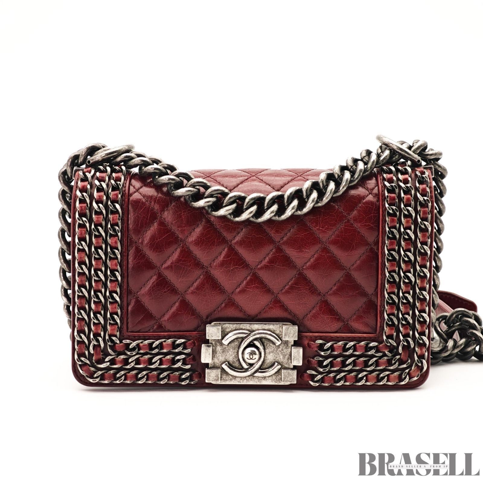 CHANEL Boy Chanel A67086 Flap Shoulder Bag Small Bordeaux Leather Women's