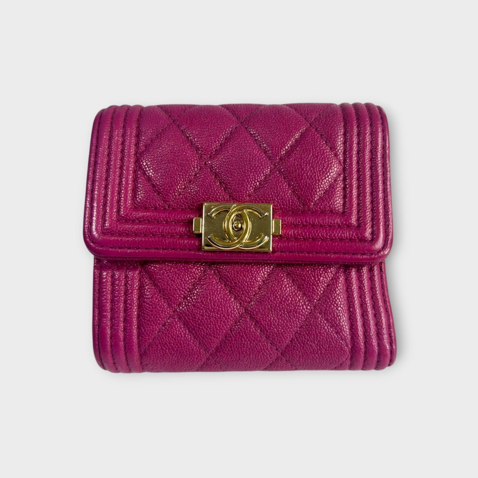 Chanel Boy Trifold Wallet in Pink Matelassé Caviar Skin