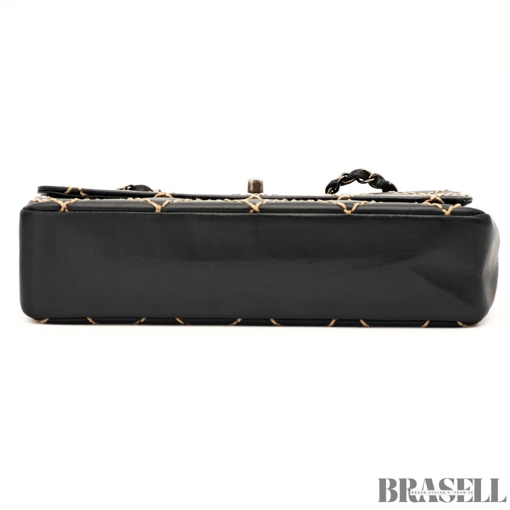 CHANEL Wild Stitch A14687 Leather Flap Shoulder Bag Black Women’s