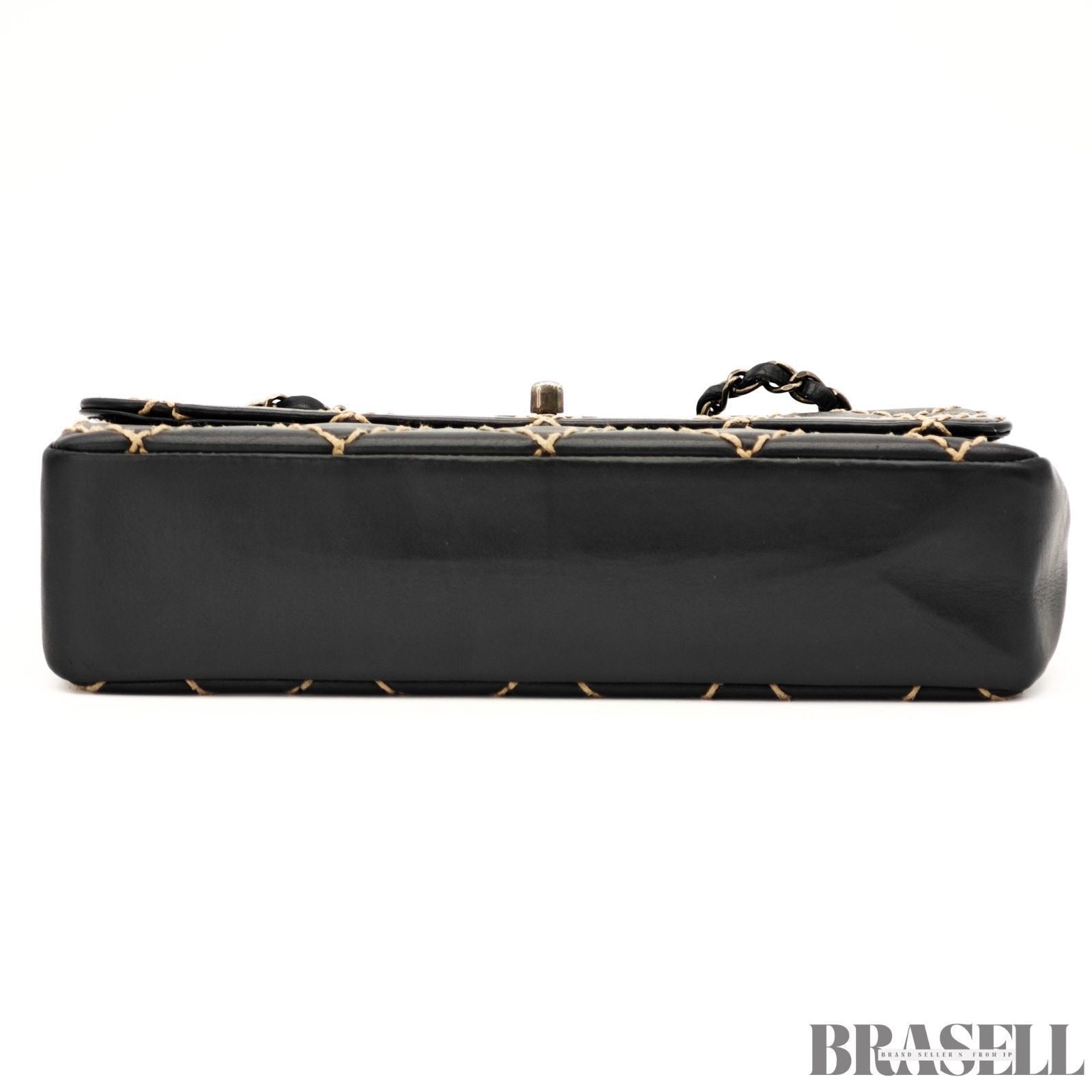 CHANEL Wild Stitch A14687 Leather Flap Shoulder Bag Black Women’s