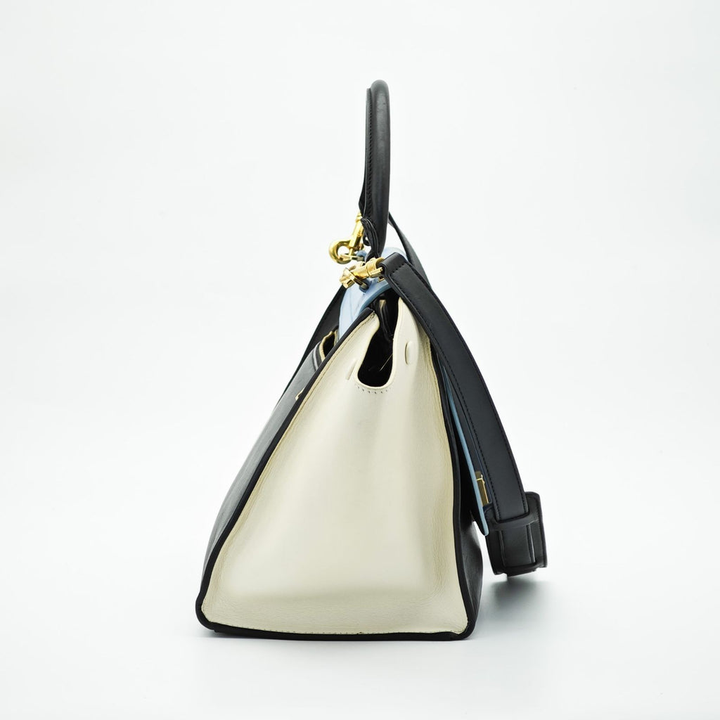 CELINE Trapeze Small 2-Way Handbag/Shoulder Bag Black Light Blue and Ivory