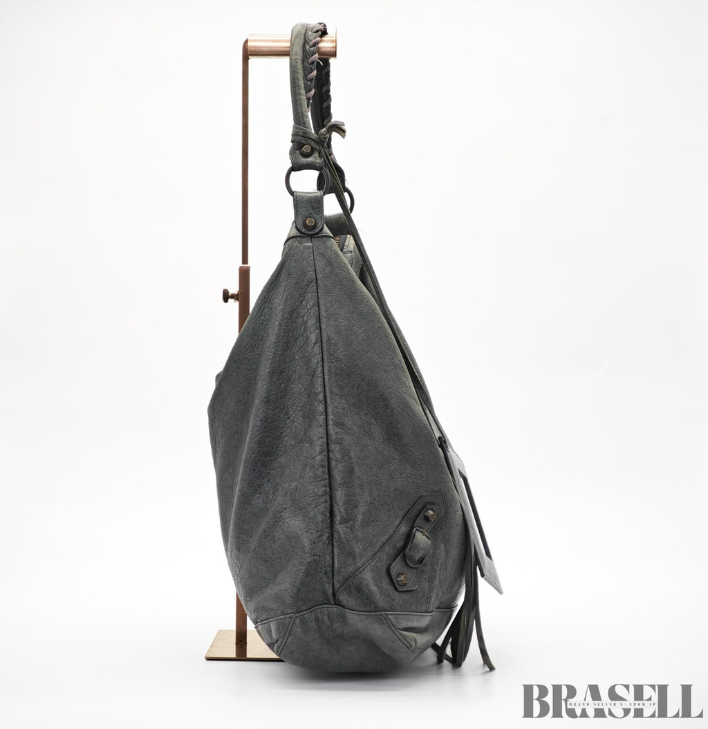 BALENCIAGA The Day Shoulder Bag Leather Hobo Bag Black