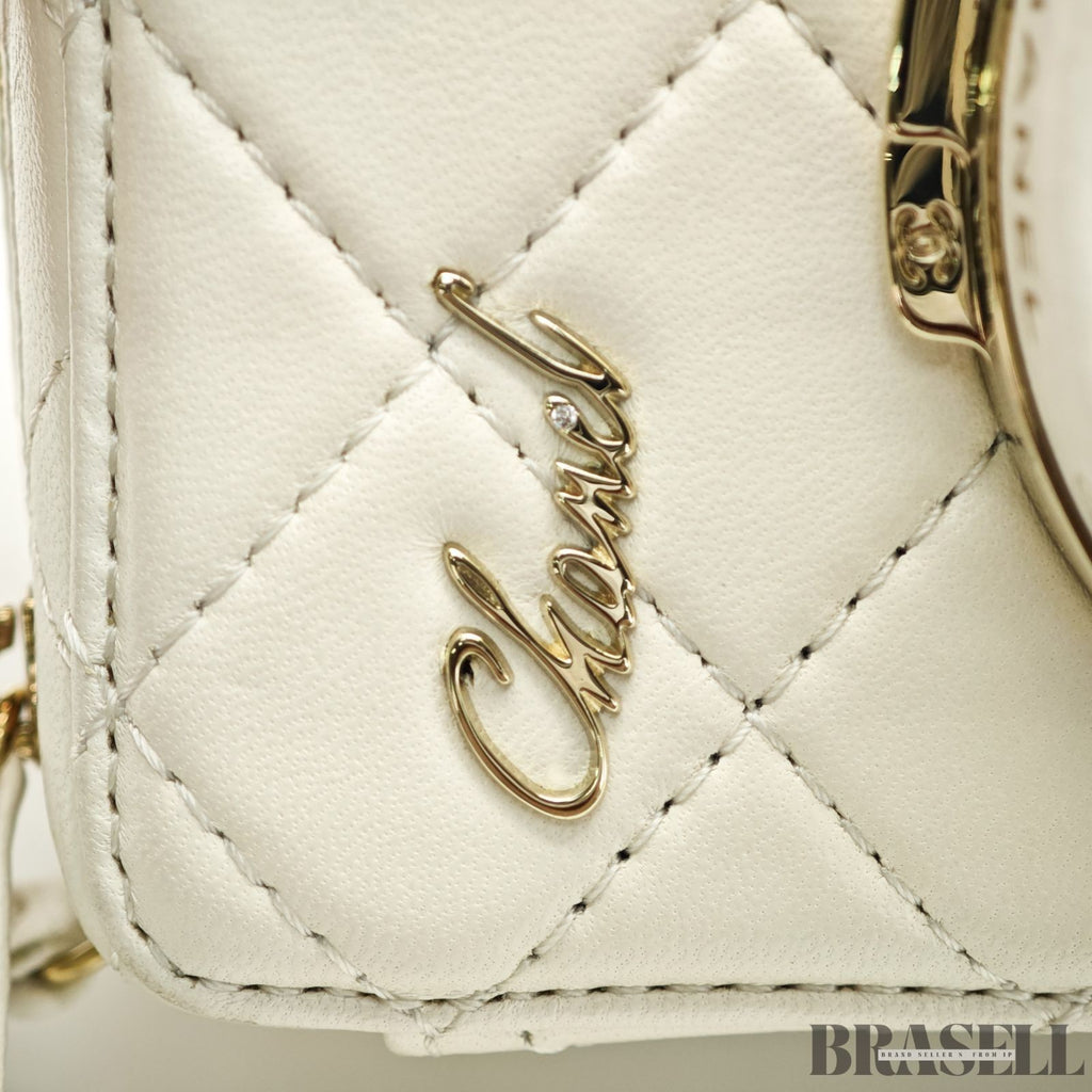 Chanel Matelassé Camera Bag AS4817 Shoulder Bag Compact With Mirror White