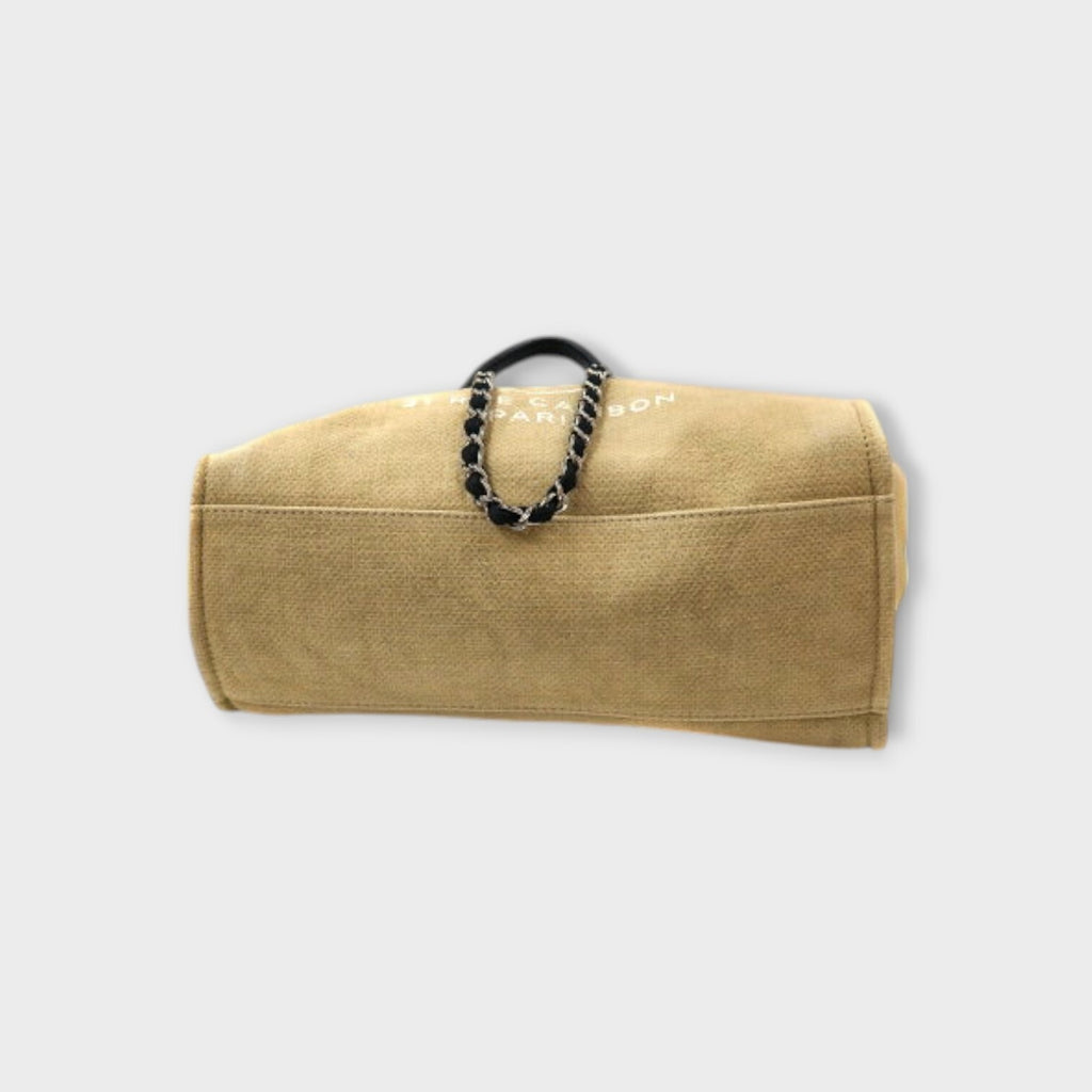 CHANEL Chanel Deauville GM Tote Chain Shoulder 2WAY Canvas Beige tote bag
