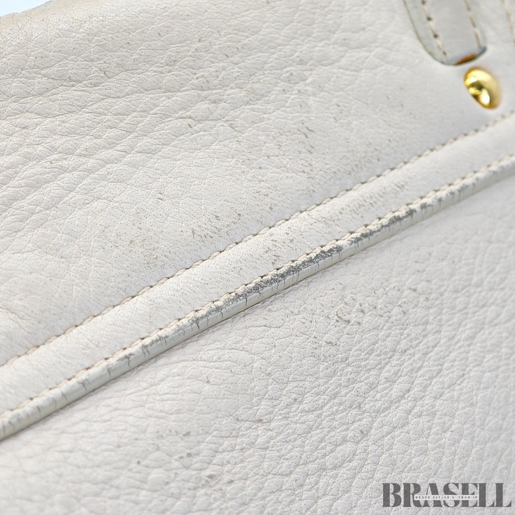 Miu Miu 2-Way Leather Tote Bag/Shoulder Bag Flap White Women's