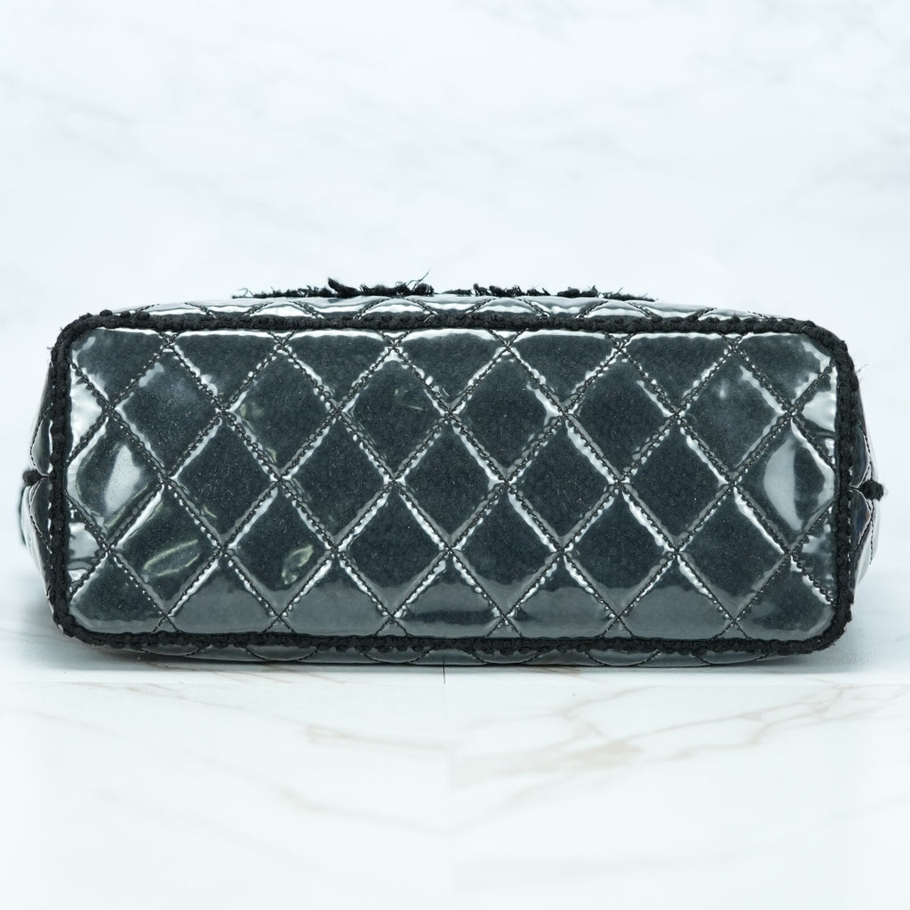 Last Sale CHANEL Funny Tweed Chain shoulder Tote Bag A47155 Plastics wool Black