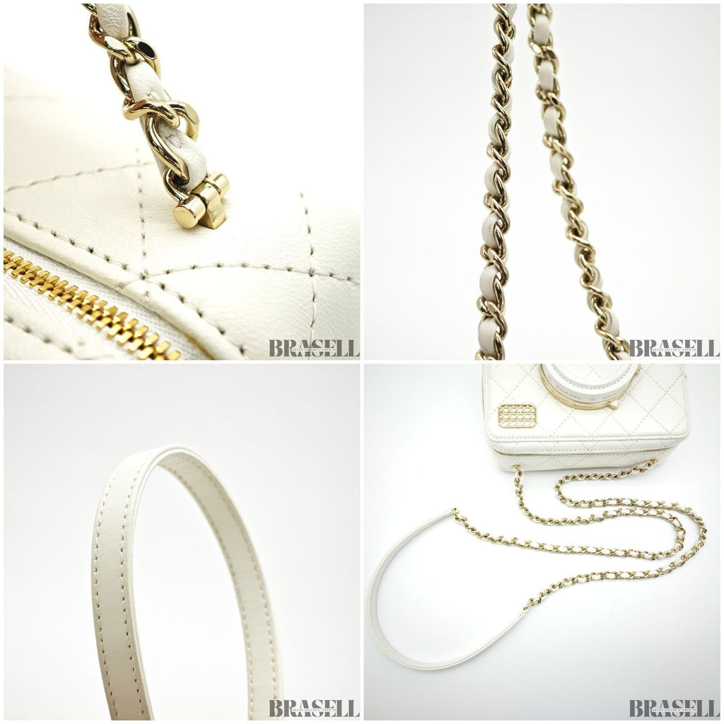 Chanel Matelassé Camera Bag AS4817 Shoulder Bag Compact With Mirror White
