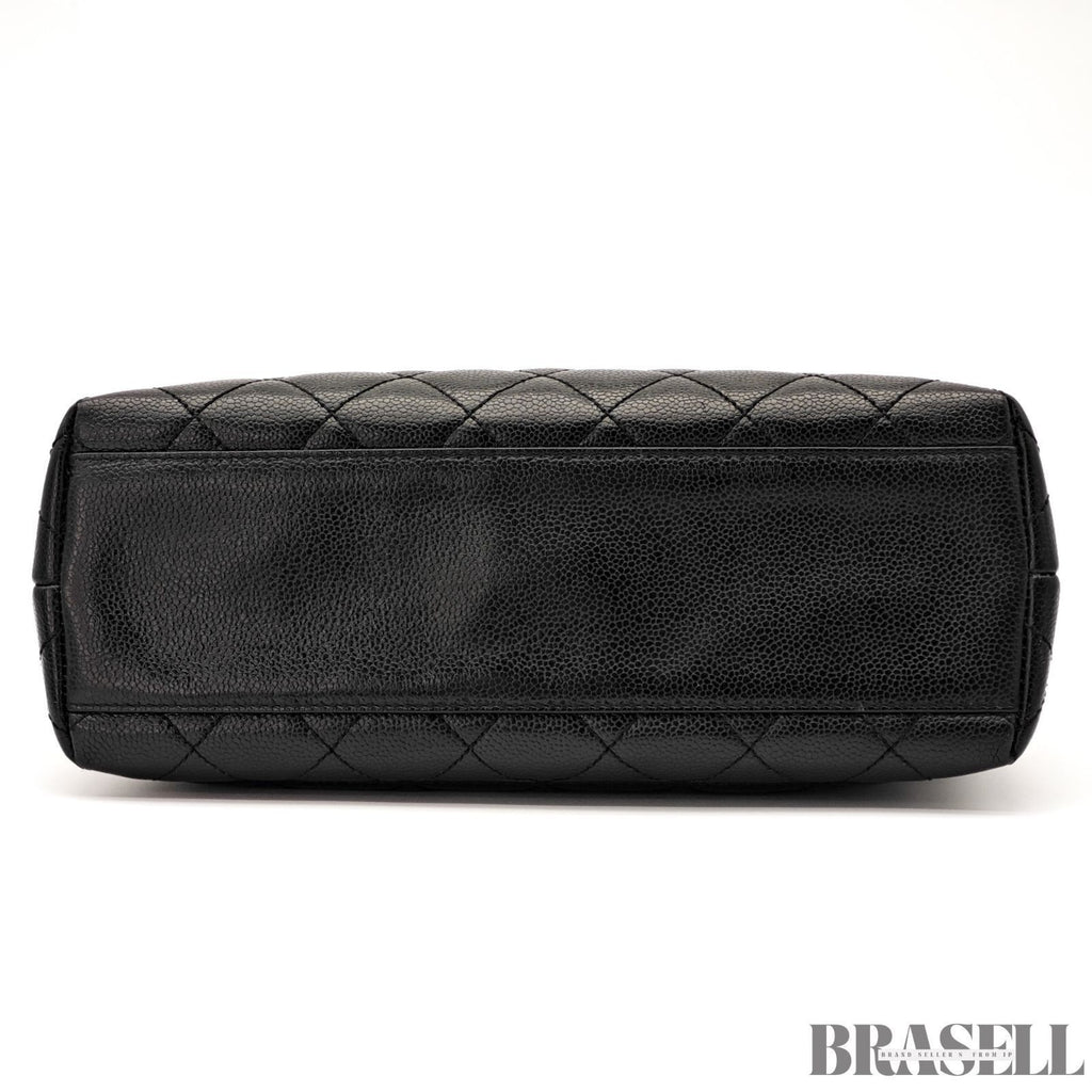 CHANEL Top Handle Bag Caviar Leather Handbag Black Women's with Dust Bag Card