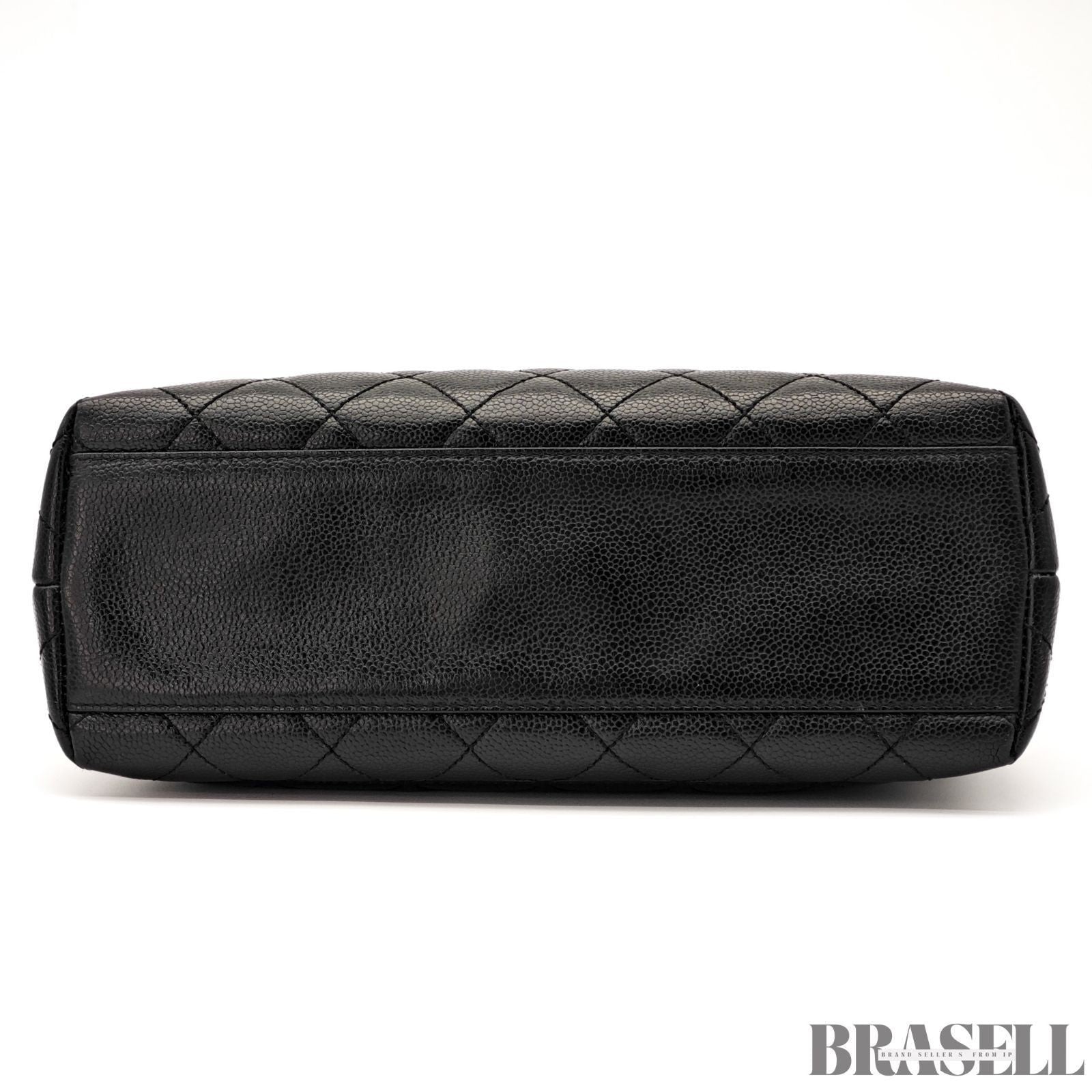 CHANEL Top Handle Bag Caviar Leather Handbag Black Women's with Dust Bag Card