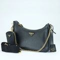 Prada Re-Edition 2005 Saffiano Leather Shoulder Bag in Black with Gold Hardware