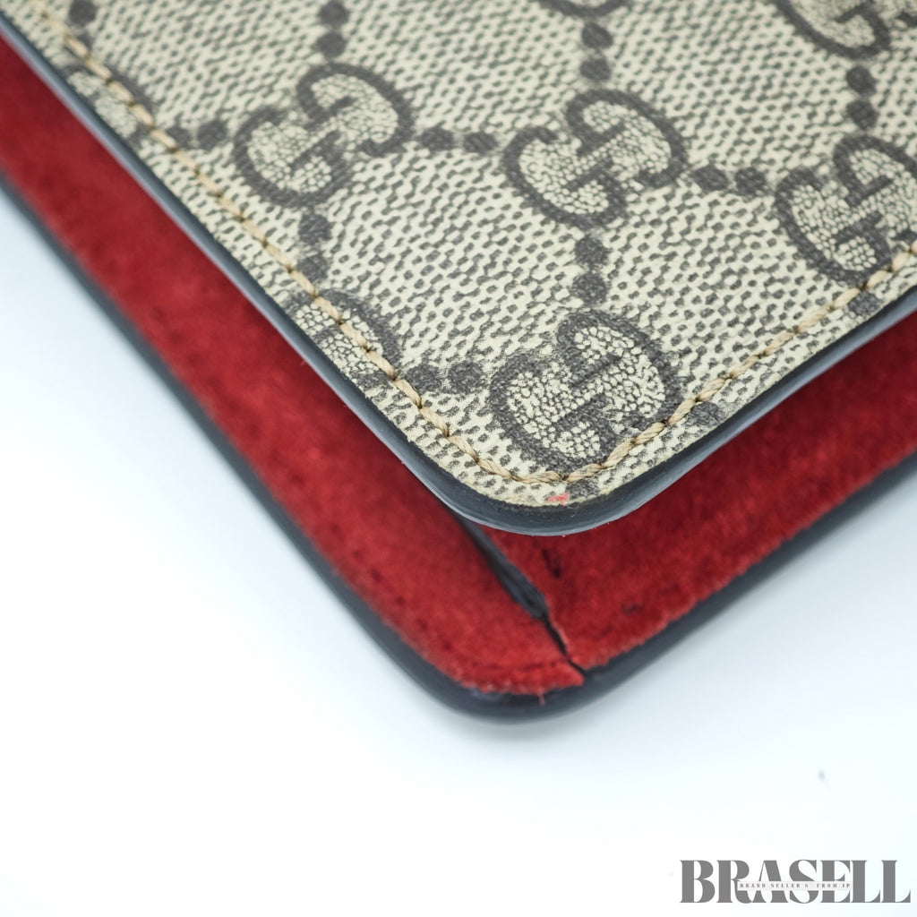 GUCCI Dionysus Mini Chain 421970 GG Supreme Suede Beige/Red